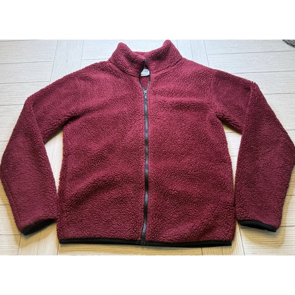 PINK Victoria's Secret Sherpa Maroon Teddy Full-Zip Jacket Cozy Gorpcore Outdoor